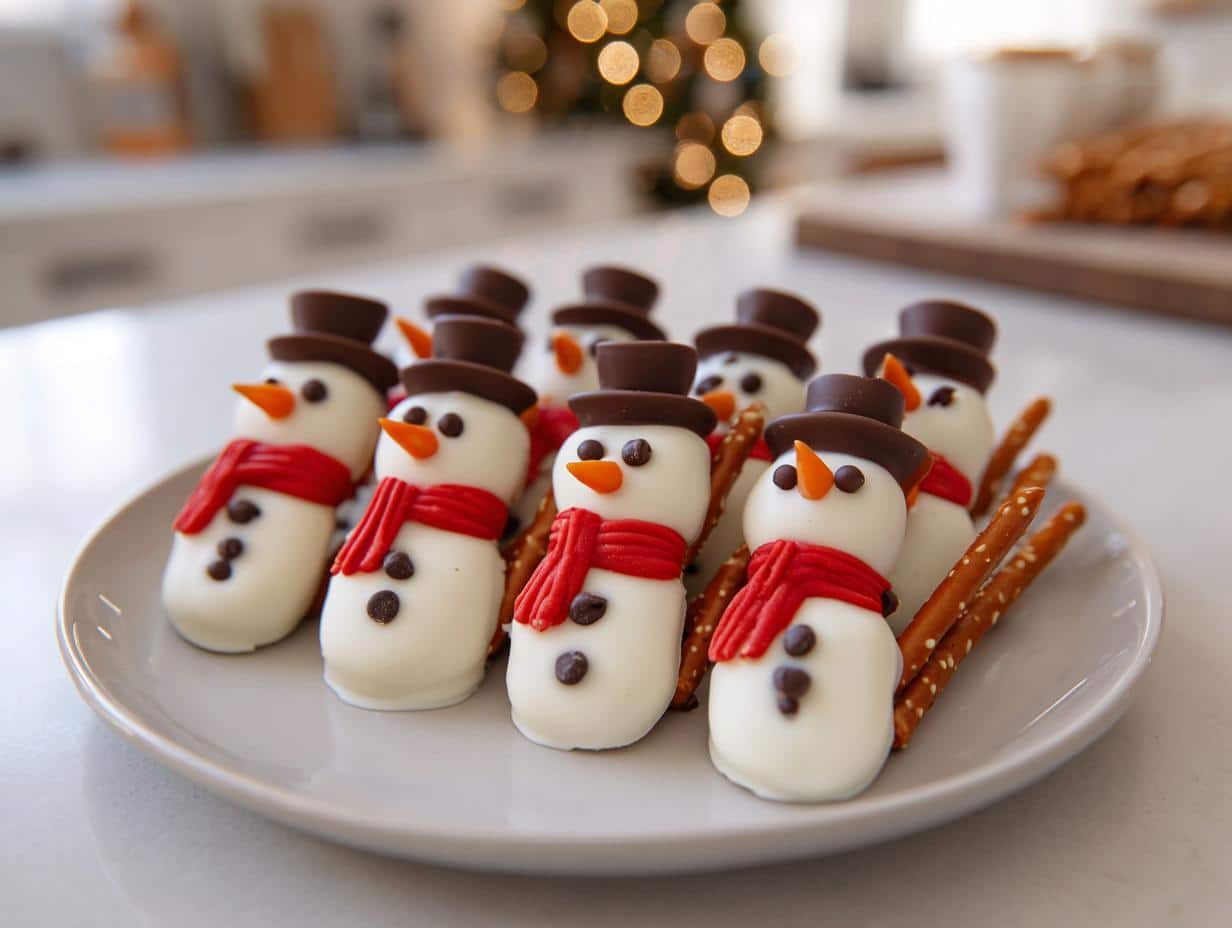Christmas Chocolate-Dipped Snowman Pretzels