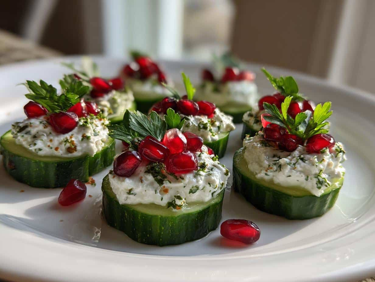 Christmas Cucumber Bites with Herbed Cream Cheese