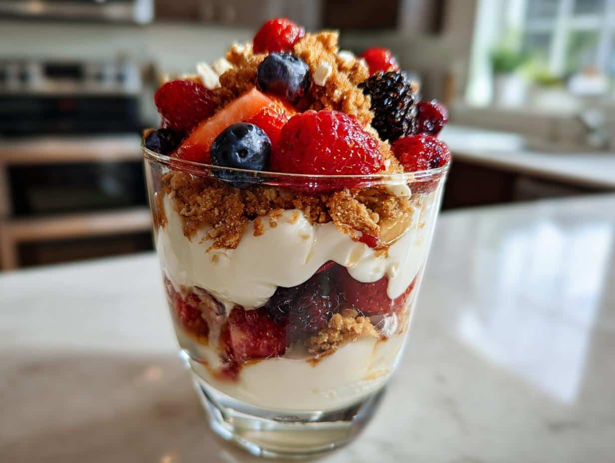 Christmas Festive Berry Parfaits with Gingerbread Crumble
