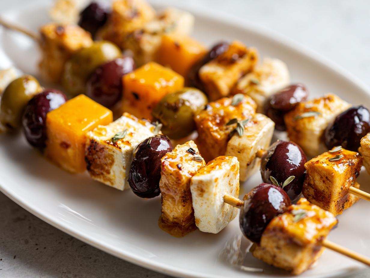 Christmas Festive Charcuterie Skewers (Turkey, Cheese, Olives)