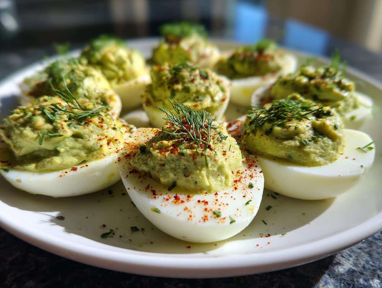 Christmas Green Goddess Deviled Eggs with Avocado