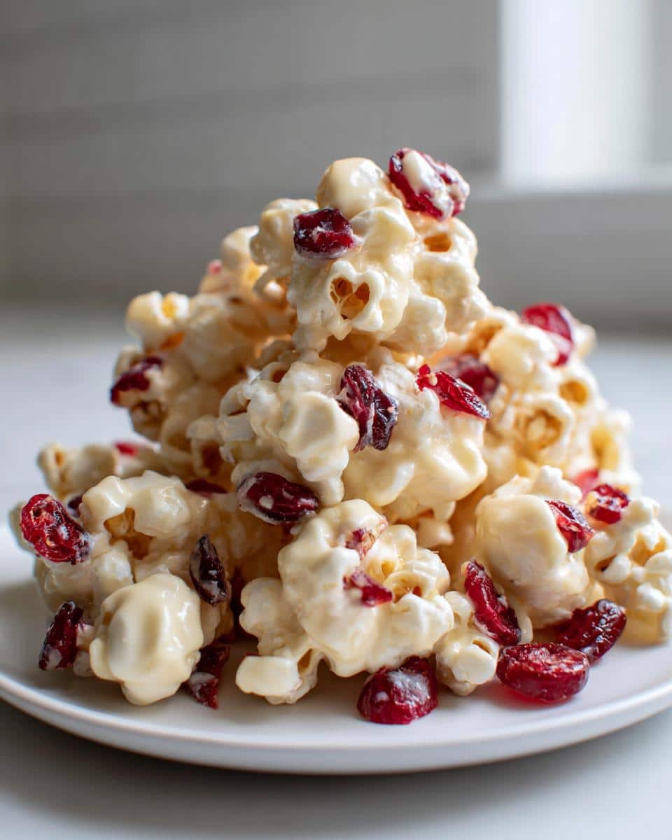 Christmas Holiday Popcorn with White Chocolate & Cranberries - detail 1