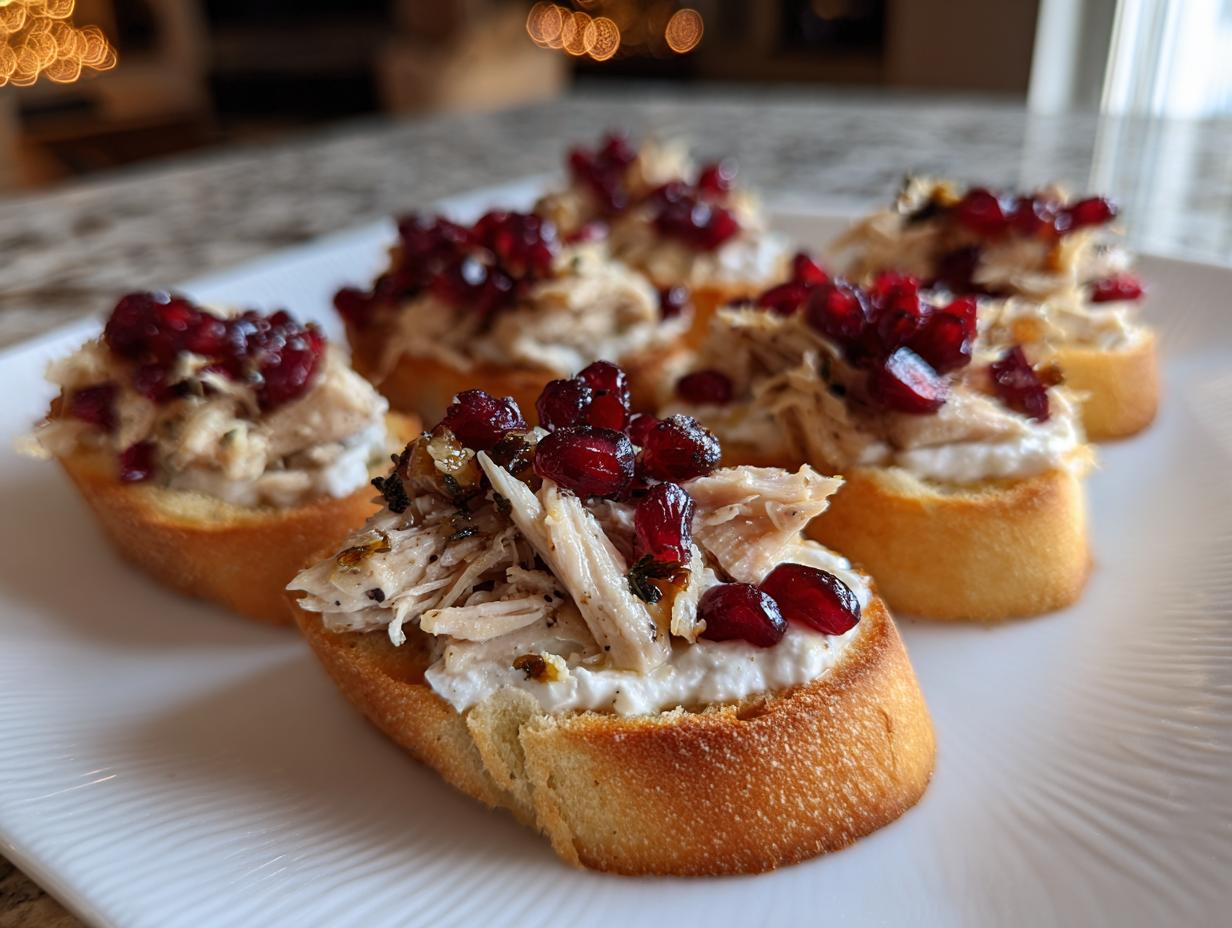 Christmas Pomegranate & Turkey Crostini