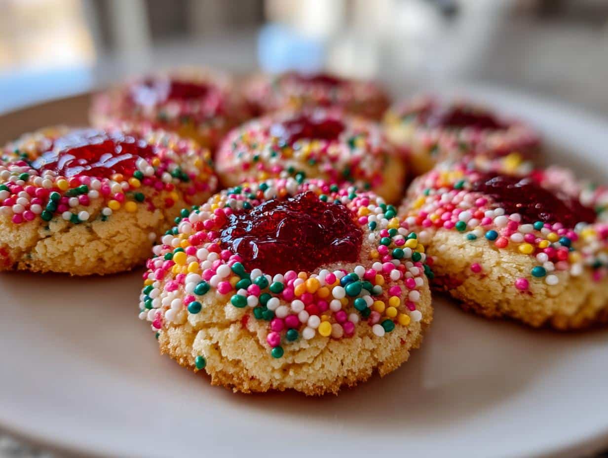 Christmas Rainbow Sprinkle Thumbprint Cookies