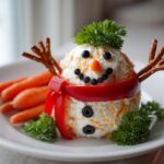 Christmas Snowman Cheese Ball with Pretzel Carrots