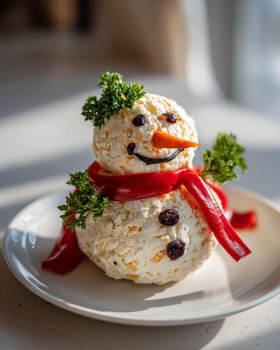 Christmas Snowman Cheese Ball with Pretzel Carrots - detail 3