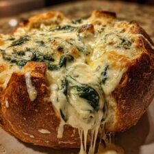 Creamy Christmas Spinach Artichoke Dip Bread Bowl Wows Guests