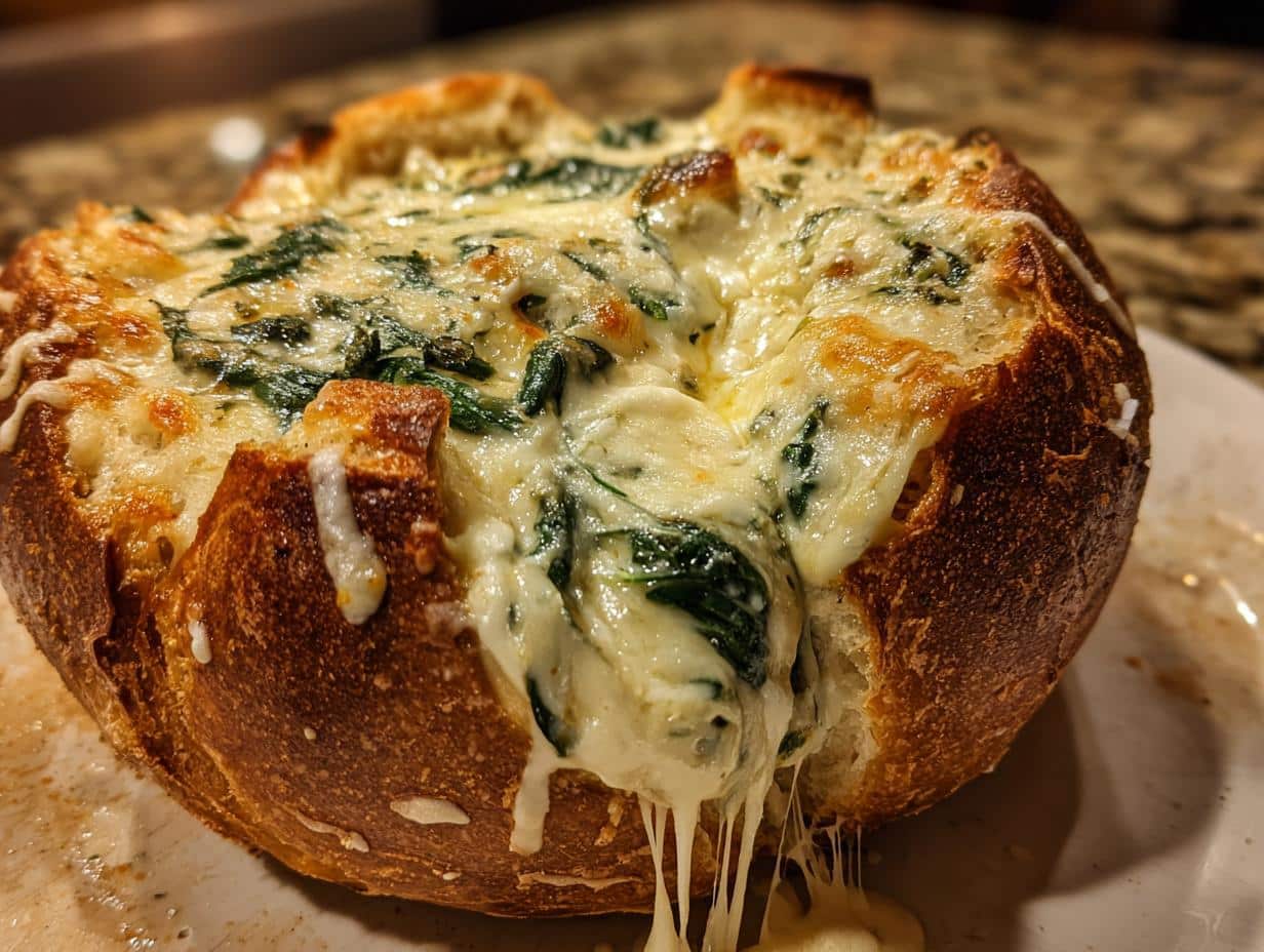 Christmas Spinach Artichoke Dip Bread Bowl