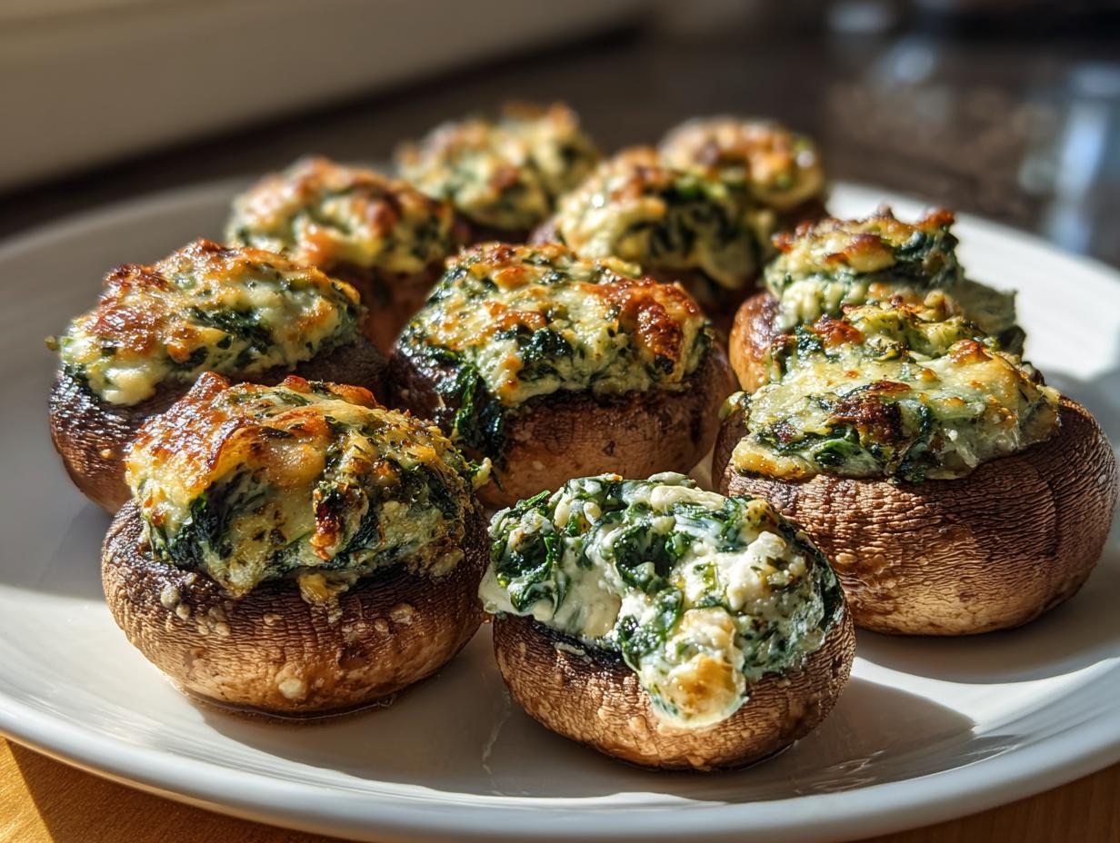 hristmas Stuffed Mushrooms with Spinach and Feta
