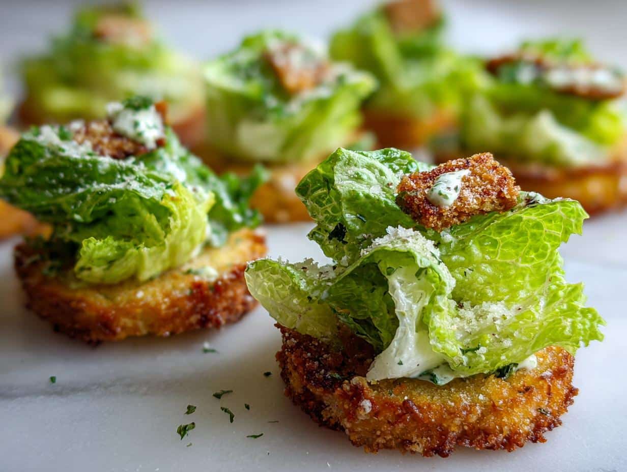 New Year Caesar Salad Bites with Parmesan Crisps