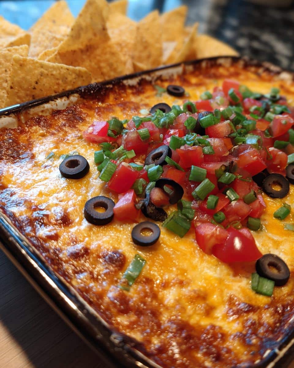 New Year Cheesy Taco Dip with Tri-Color Chips - detail 2