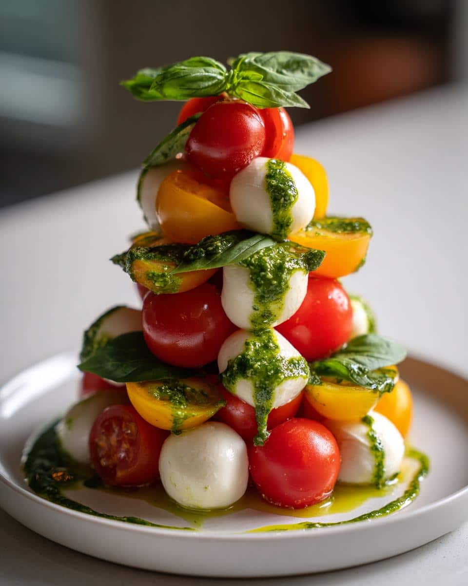 New Year Festive Caprese Tree with Pesto Drizzle - detail 1
