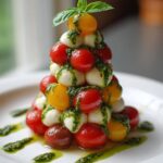 New Year Festive Caprese Tree with Pesto Drizzle