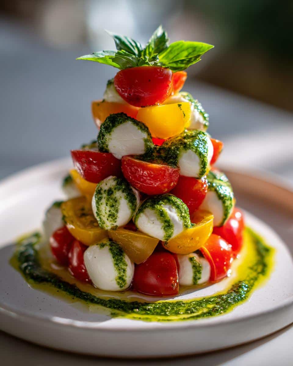 New Year Festive Caprese Tree with Pesto Drizzle - detail 2