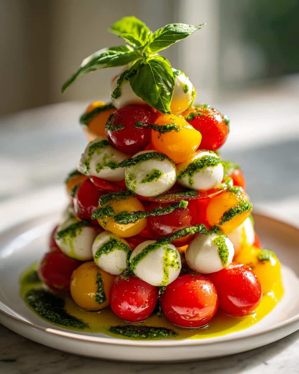 New Year Festive Caprese Tree with Pesto Drizzle - detail 3