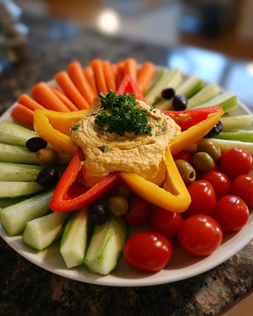 New Year Gold & Silver Veggie Platter with Hummus Star - detail 1