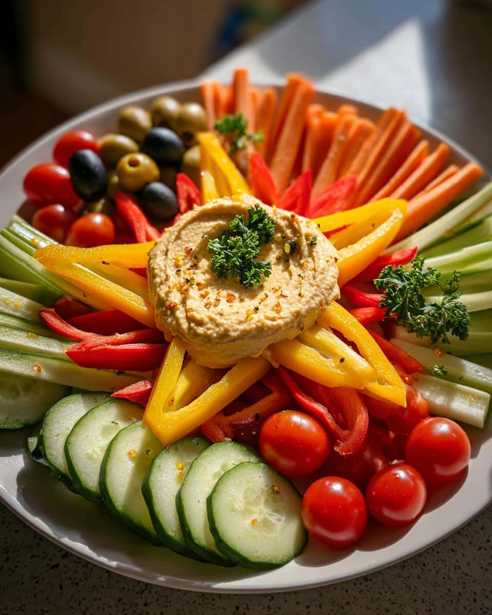 New Year Gold & Silver Veggie Platter with Hummus Star - detail 3