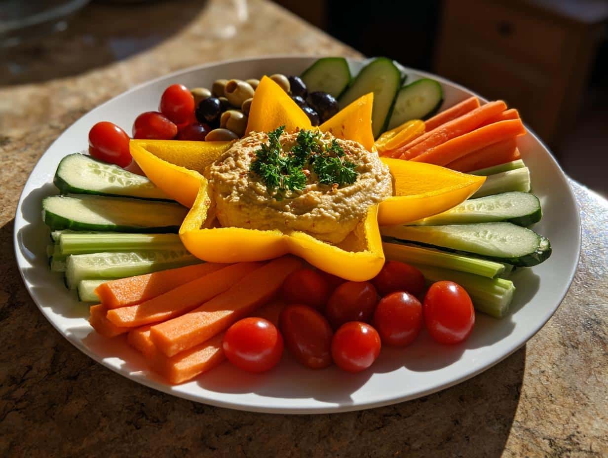 New Year Gold & Silver Veggie Platter with Hummus Star