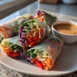 New Year Rainbow Spring Rolls with Peanut Sauce
