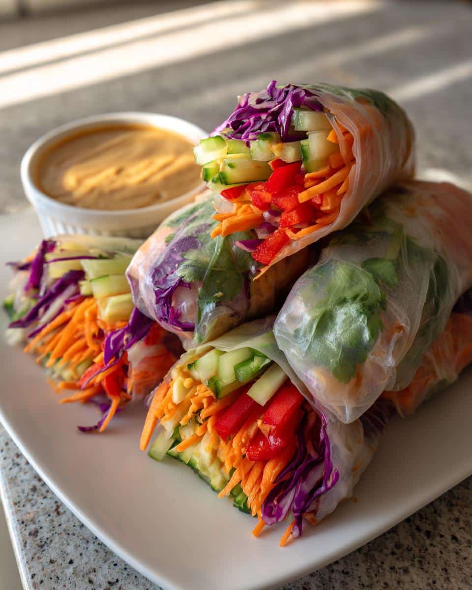 New Year Rainbow Spring Rolls with Peanut Sauce - detail 3