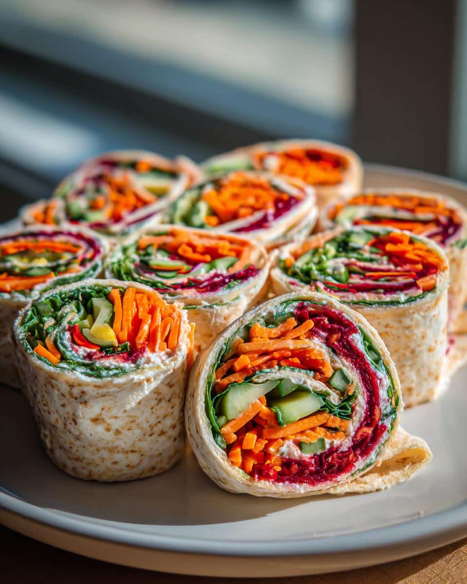 New Year Rainbow Veggie Pinwheels with Cranberry Cream Cheese - detail 1