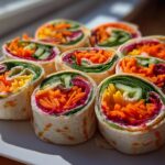 New Year Rainbow Veggie Pinwheels with Cranberry Cream Cheese