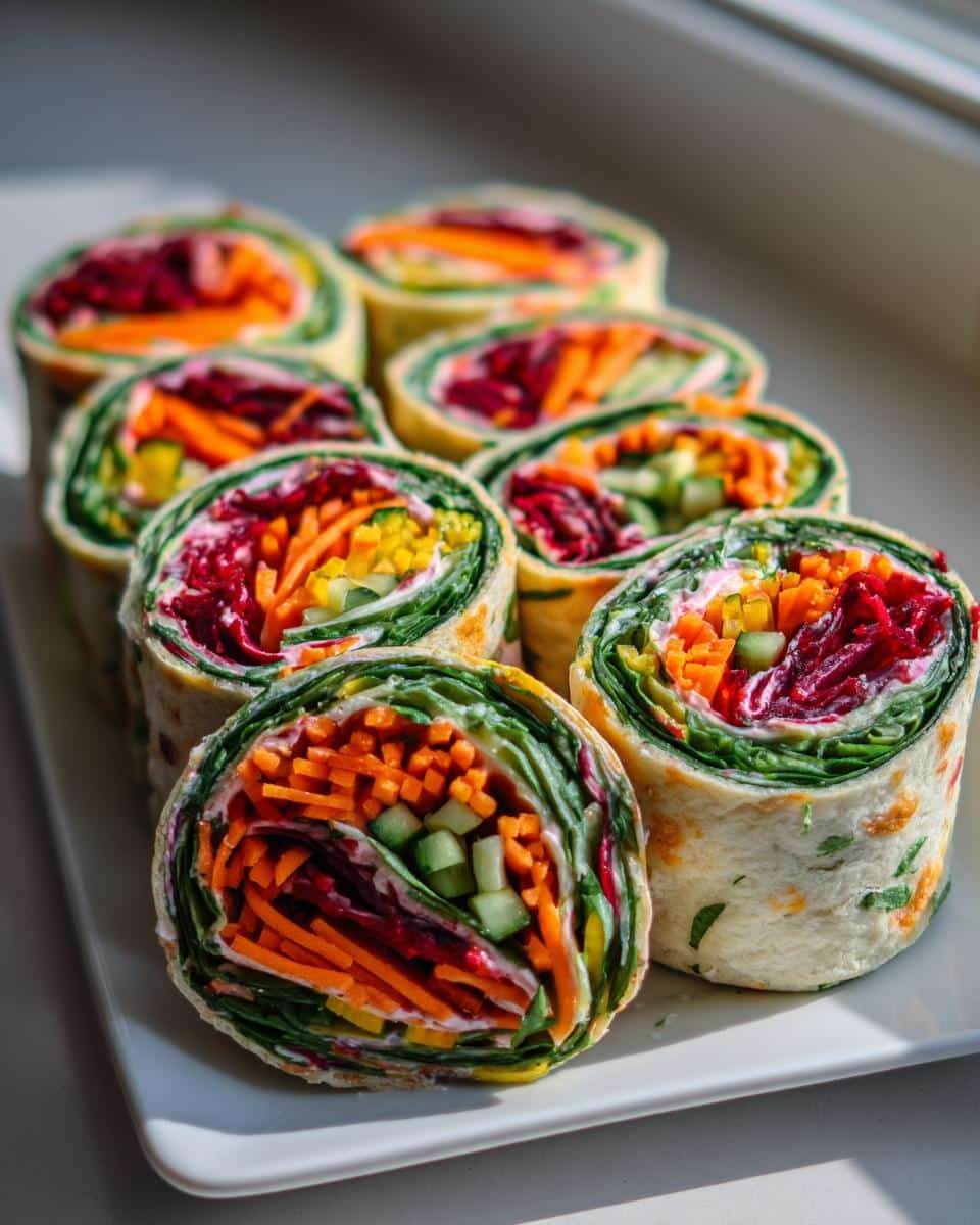 New Year Rainbow Veggie Pinwheels with Cranberry Cream Cheese - detail 2