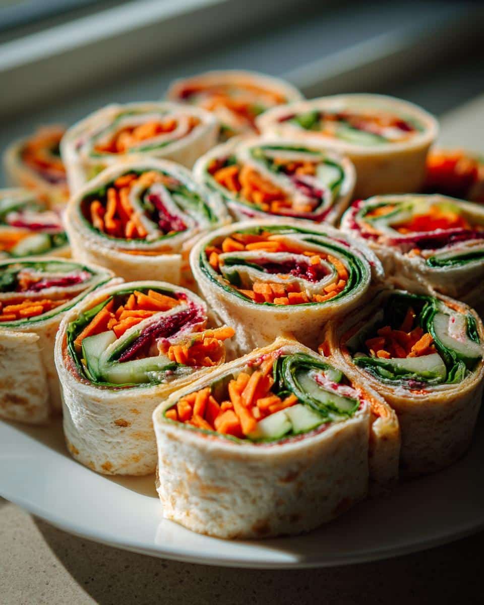New Year Rainbow Veggie Pinwheels with Cranberry Cream Cheese - detail 3
