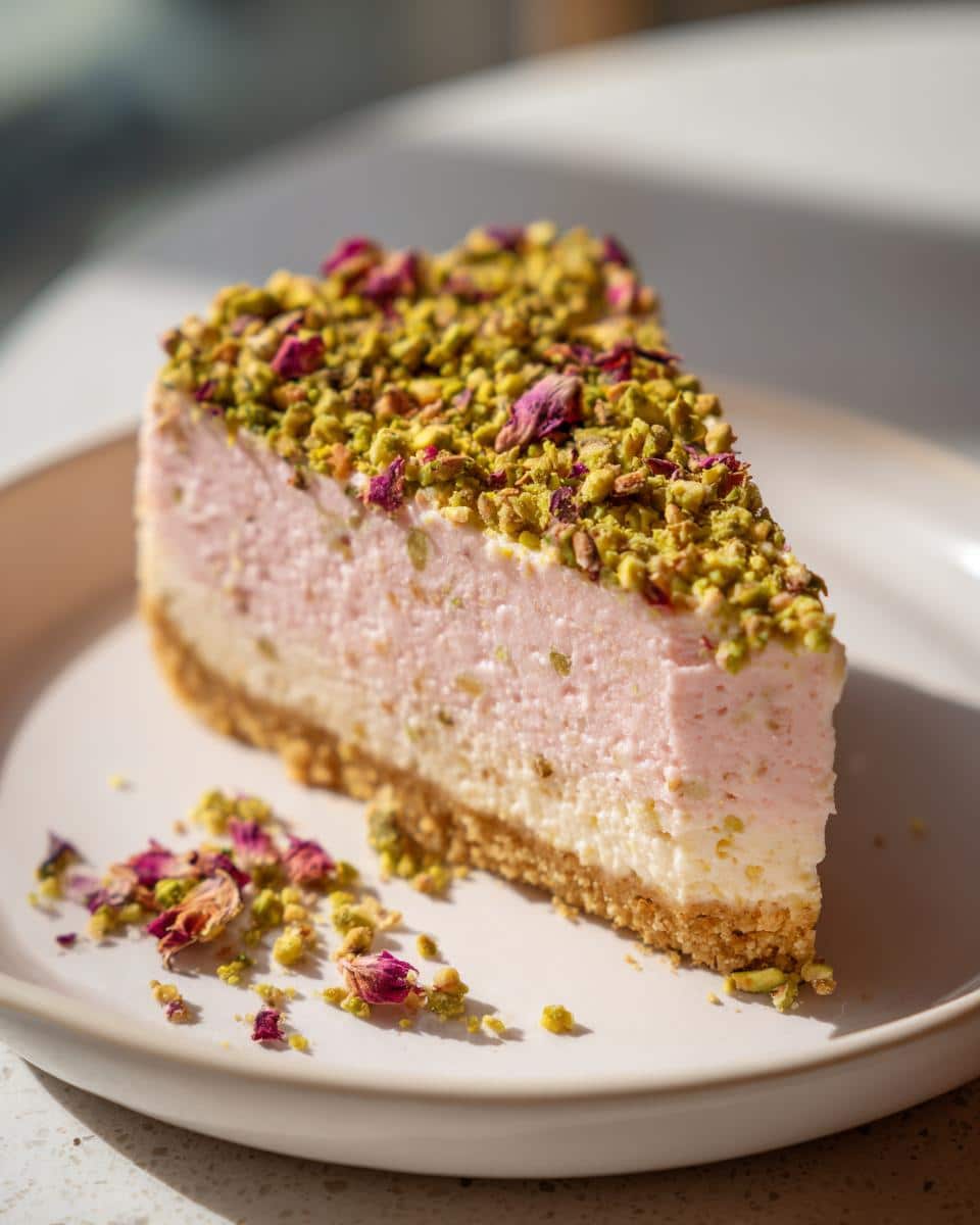 Pistachio-Rose Christmas Cheesecake - detail 1