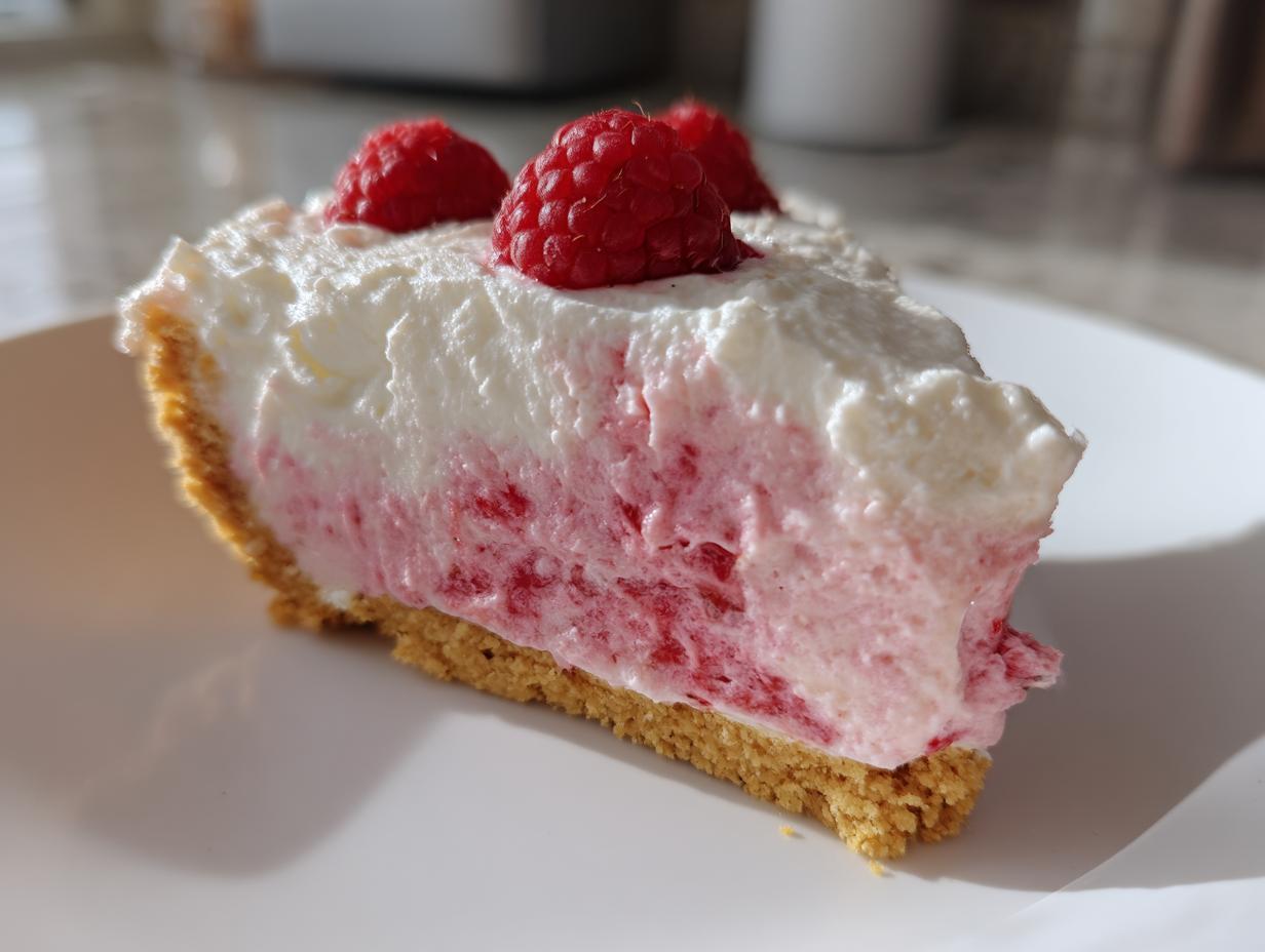 Raspberry Cream Cheese Cloud Pie