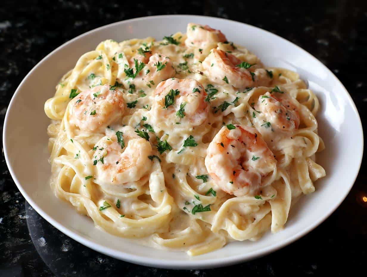 Creamy Garlic Shrimp Alfredo Pasta