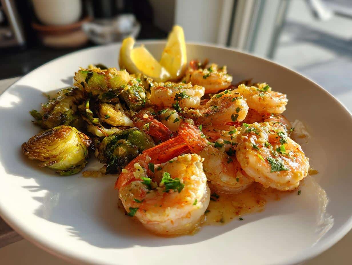 Garlic Parmesan Baked Shrimp with Brussels Sprouts
