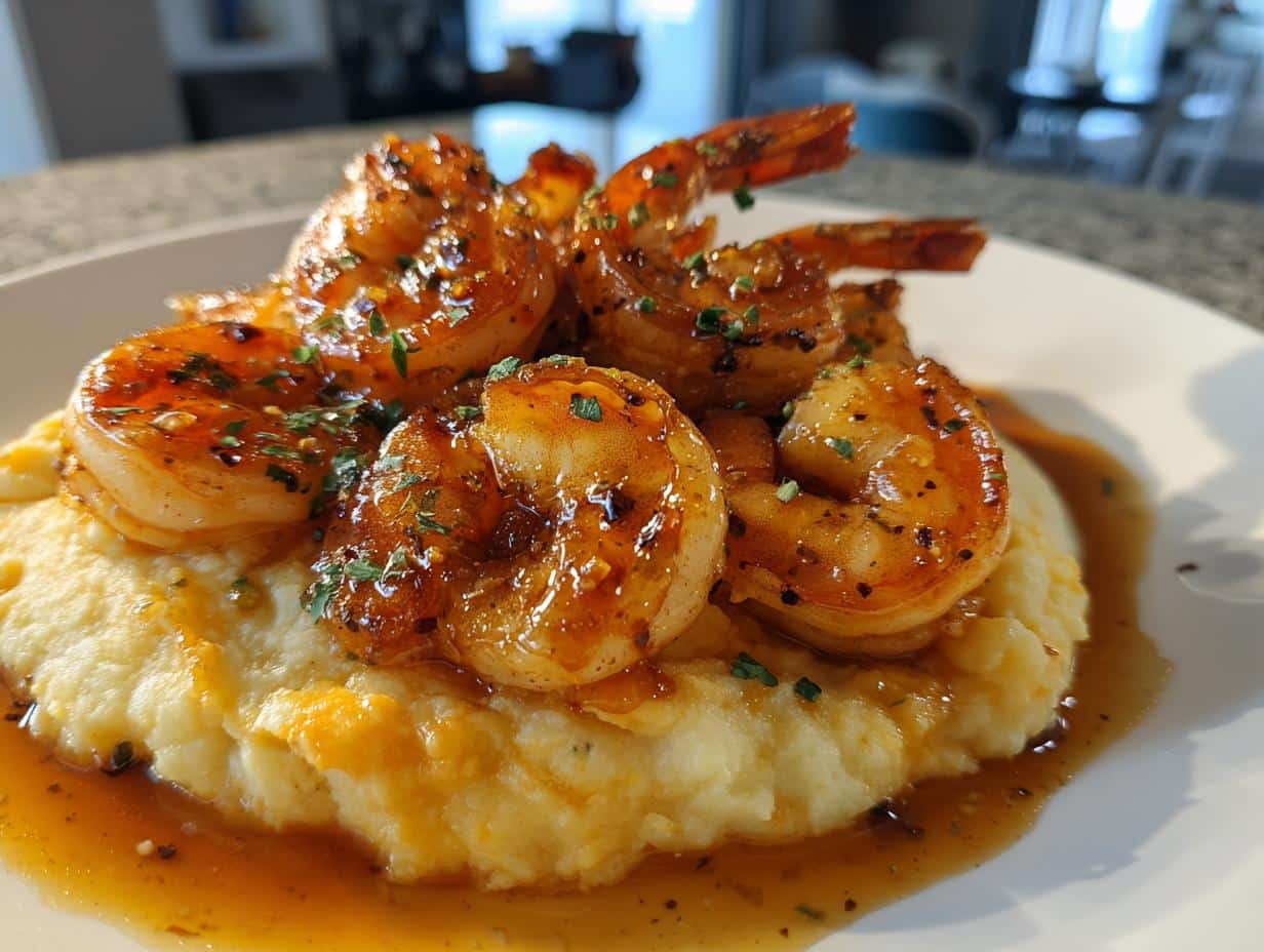 Honey Garlic Glazed Shrimp with Sweet Potato Mash