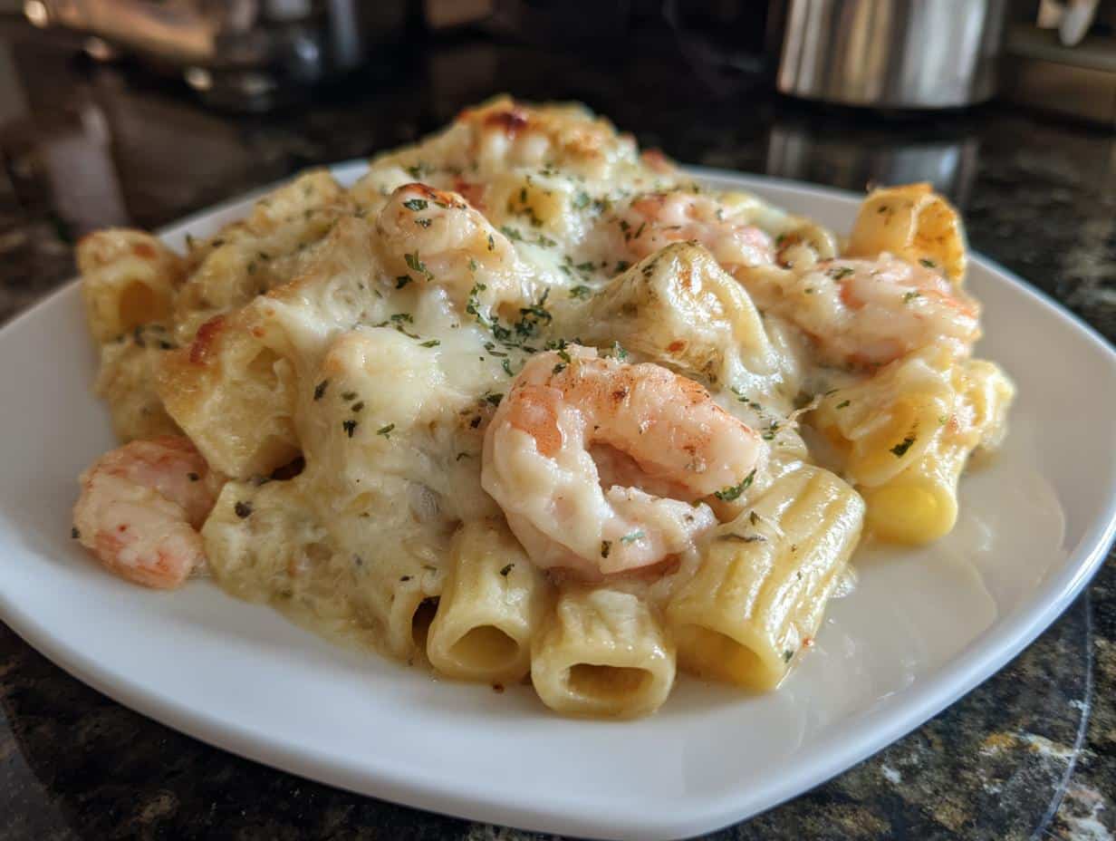 Shrimp Alfredo Rigatoni Bake