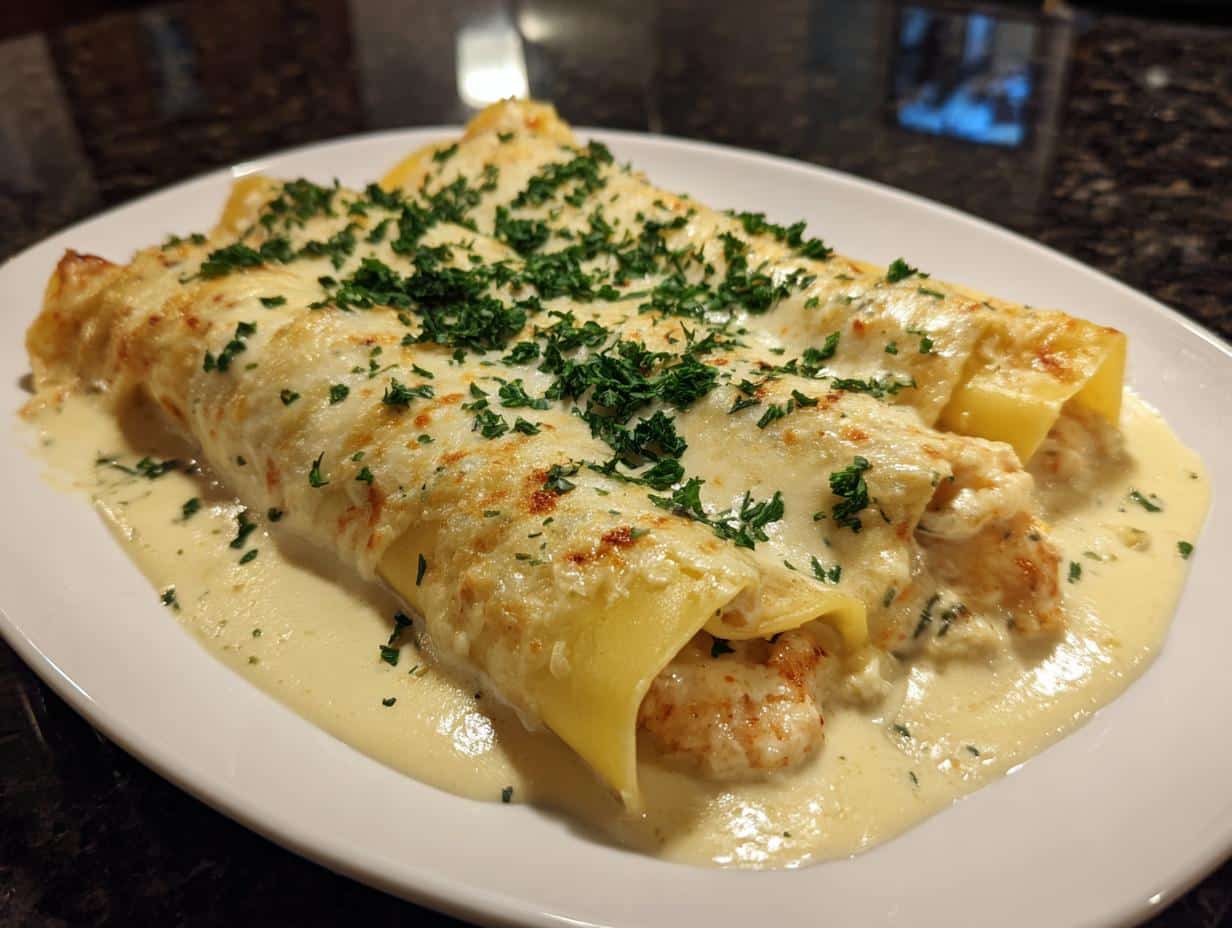 Shrimp Alfredo Stuffed Manicotti