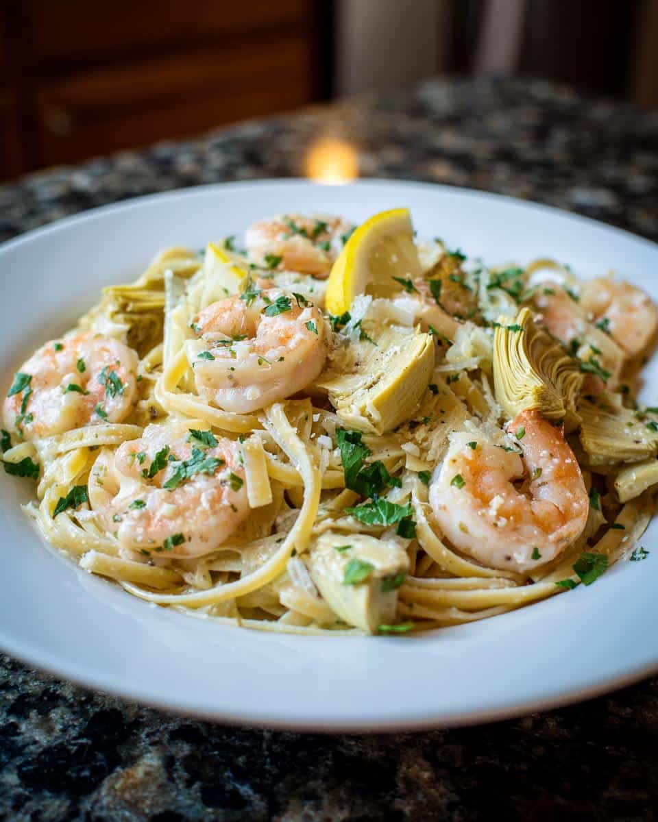 Shrimp and Artichoke Lemon Pasta - detail 1