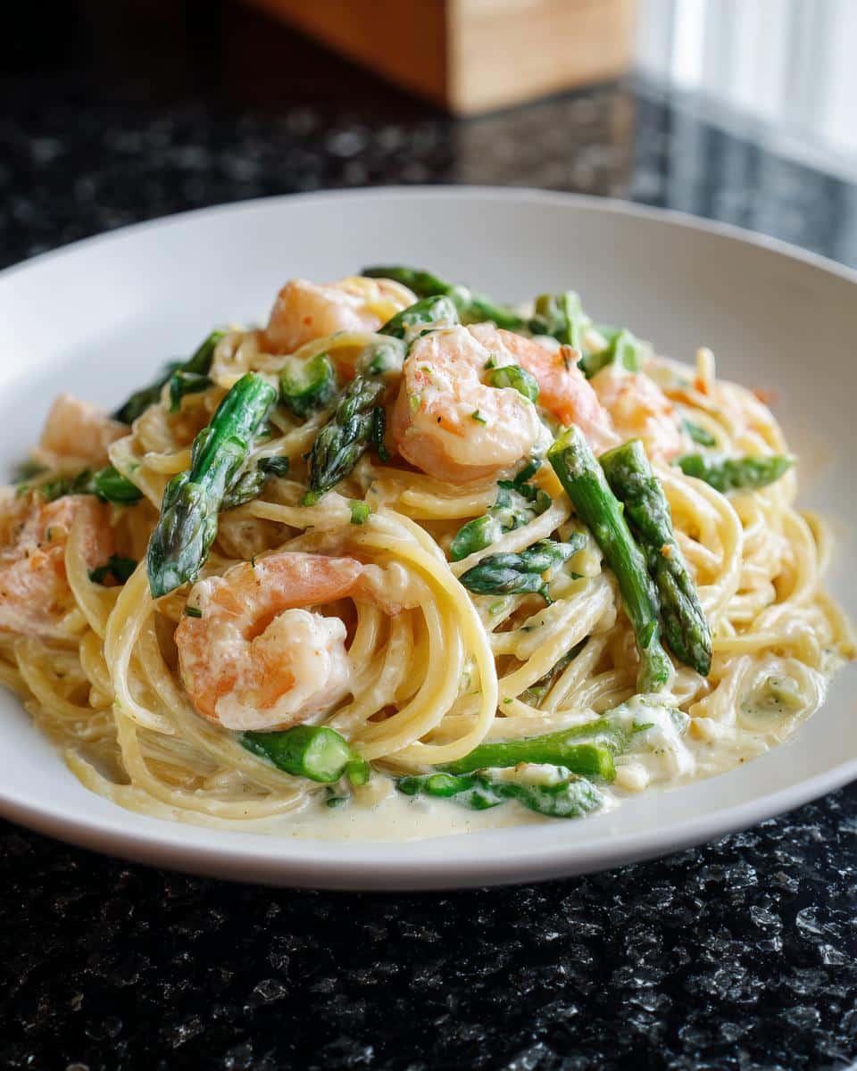 Shrimp and Asparagus Cream Cheese Pasta - detail 3
