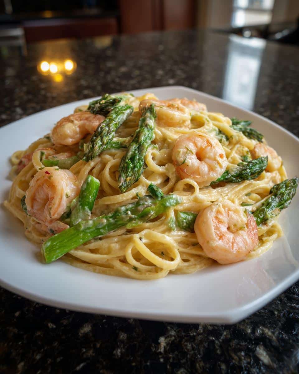 Shrimp and Asparagus Cream Cheese Pasta - detail 4