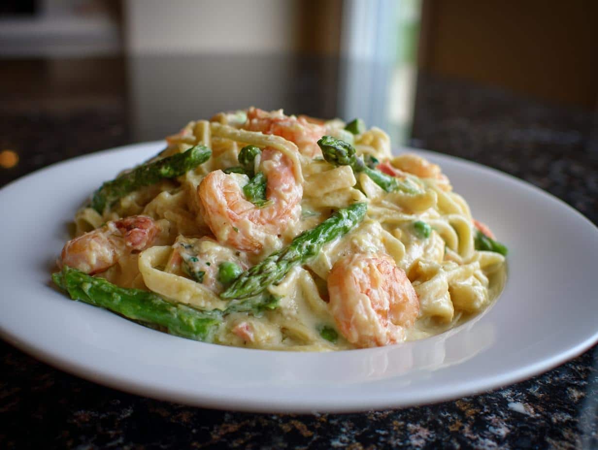 Shrimp and Asparagus Cream Cheese Pasta