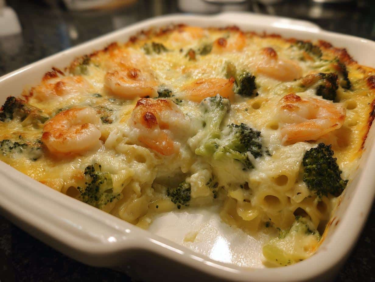 Shrimp and Broccoli Alfredo Bake