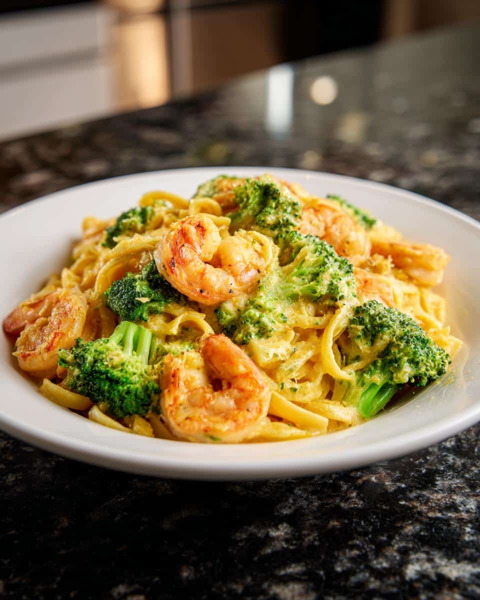 Shrimp and Broccoli Cheddar Pasta