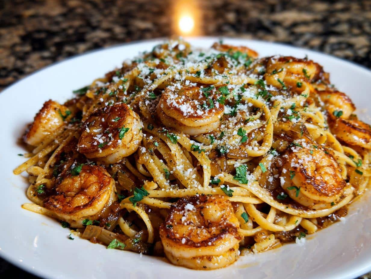 Shrimp and Caramelized Onion Pasta