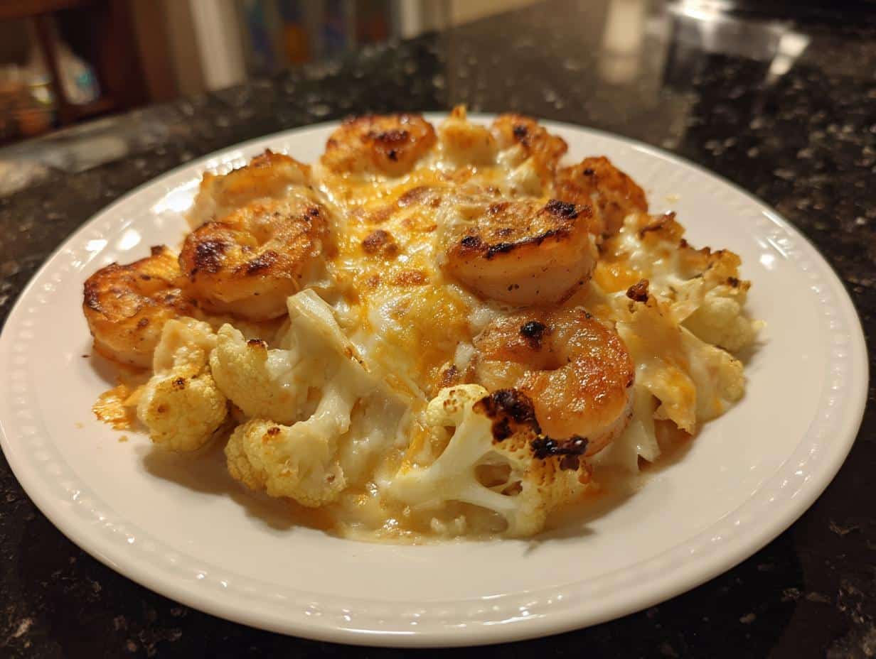 Shrimp and Cauliflower Alfredo Bake