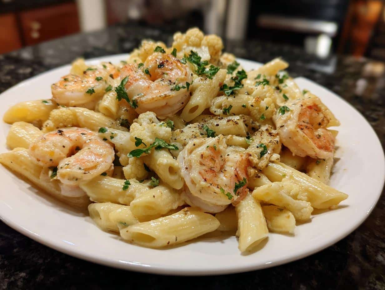 Shrimp and Cauliflower Alfredo Penne