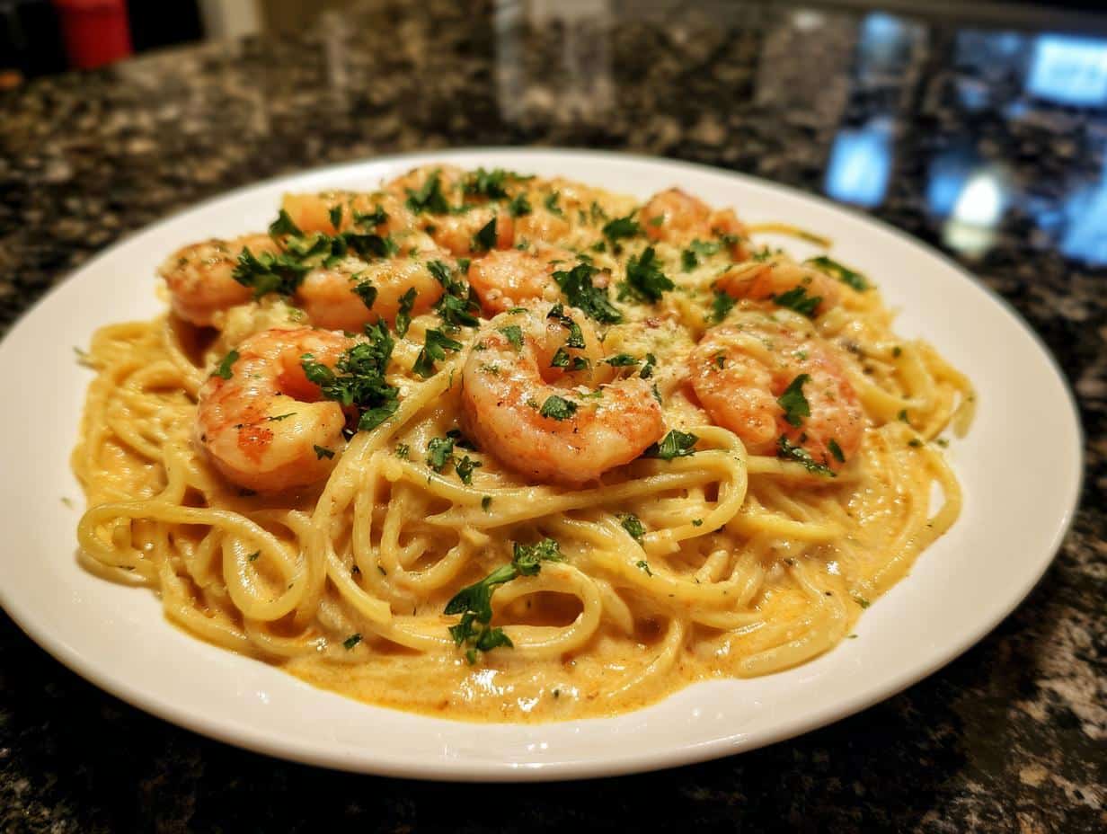 Shrimp and Creamy Mozzarella Pasta