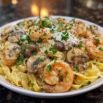 Shrimp and Creamy Mushroom Tagliatelle