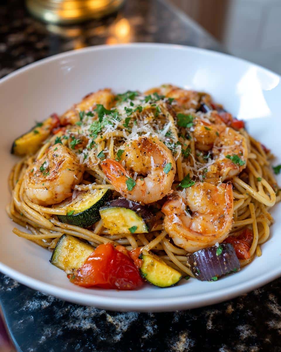 Shrimp and Garlic Roasted Veggie Pasta - detail 2