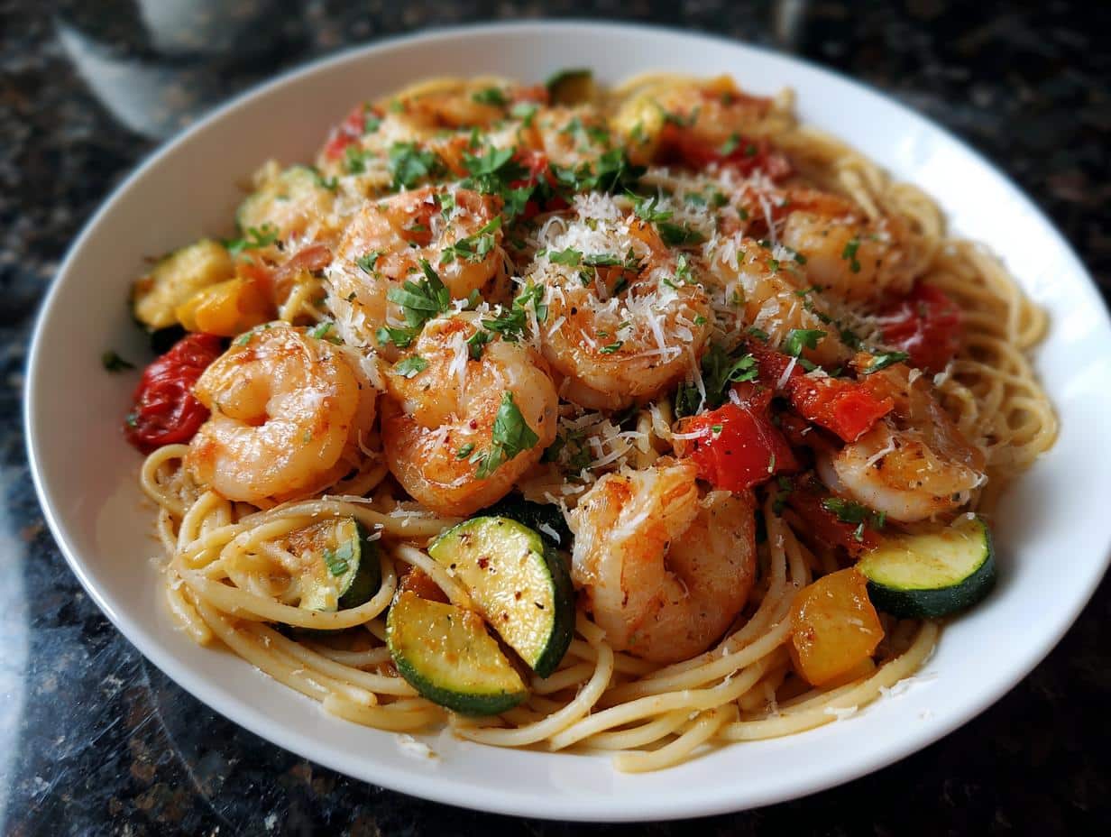 Shrimp and Garlic Roasted Veggie Pasta