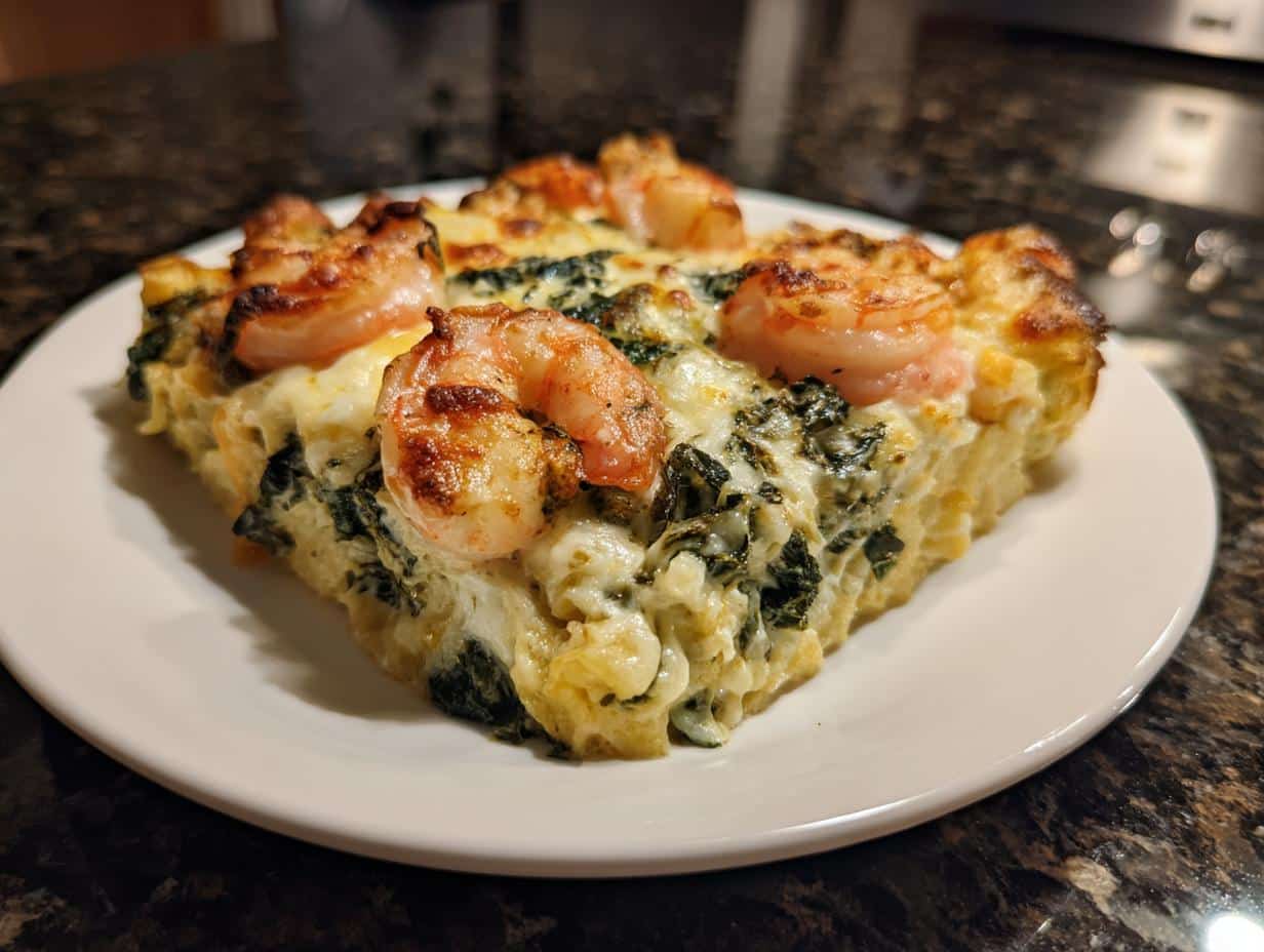 Shrimp and Kale Alfredo Bake
