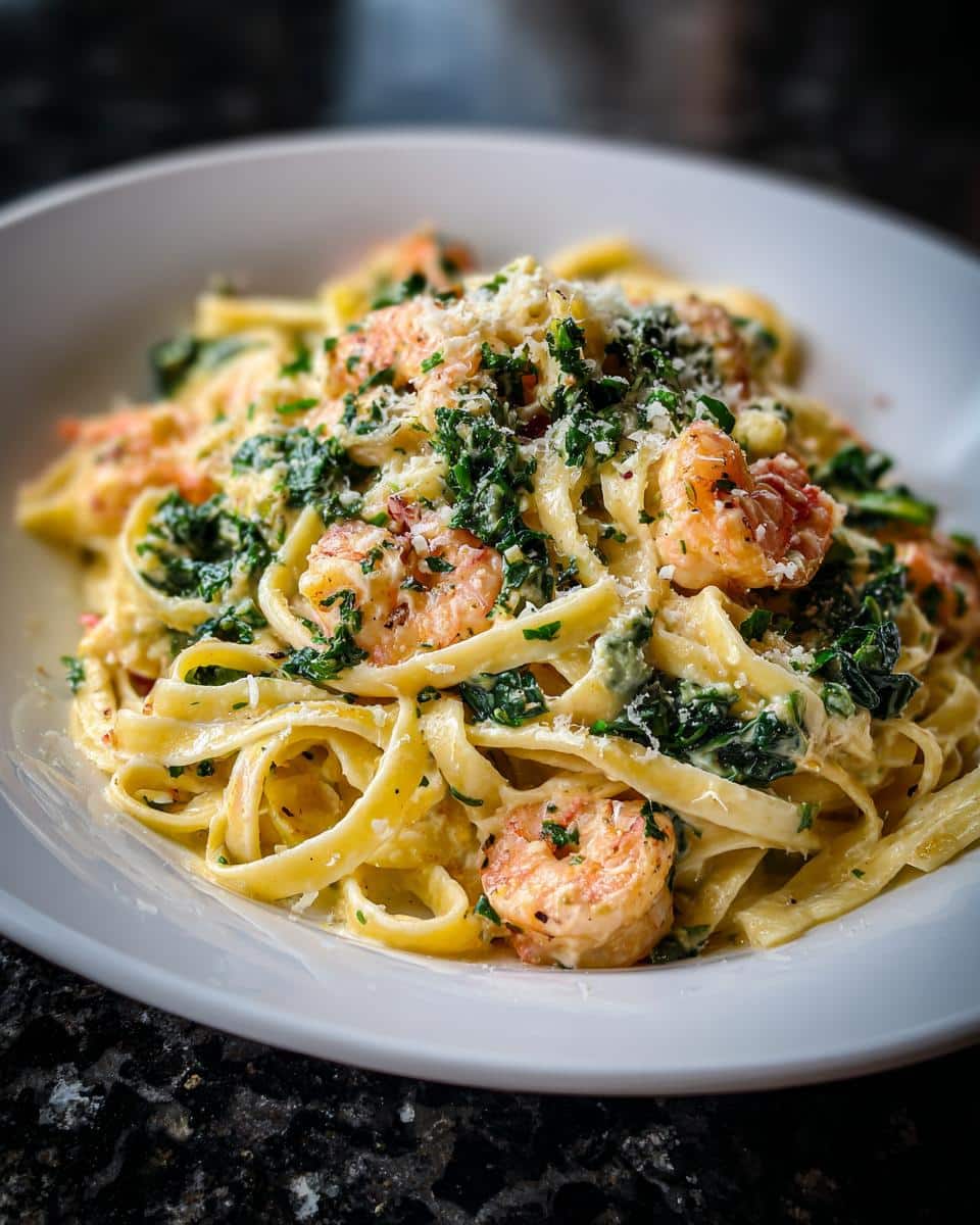 Shrimp and Kale Creamy Fettuccine - detail 1